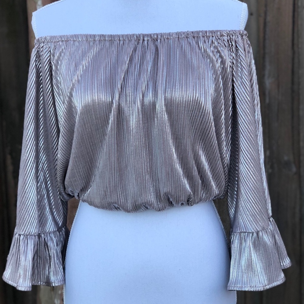 BlushMetallic Off-the-shoulder Top